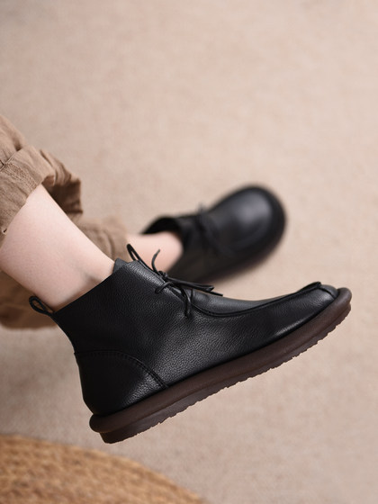 Artmu阿木原创英伦风厚底马丁靴女2024年新款真皮加绒短靴子平底