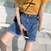 Thời trang váy ngắn nữ mùa hè 2019 phiên bản mới của Hàn Quốc diện đồ đáy đơn giản với quần jeans cạp cao tự nhiên - Quần jean thời trang nữ 2021 Quần jean