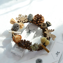 Vintage Rattan ring Christmas wreath Home holiday decoration DIY hanging decoration shooting props Photo photography props