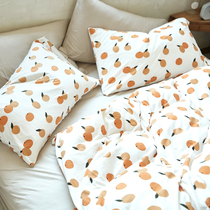 Self-leaving orange printed full cotton knit cotton four pieces of orange soft and skinny sleeping quilt cover sheet Three sets