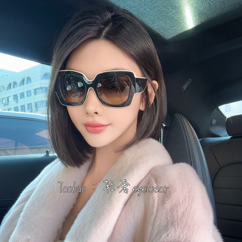 Xiaoxiang Sunglasses, Same Style as Xin Zhilei, New 24S Black and White Panda Color-Blocked Two-Tone Sunglasses, Square Frame, Sunshade for Round Face