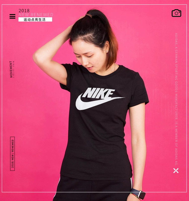 Áo thun Nike mùa hè nữ thể thao mới thoáng khí cổ tròn thể thao tay ngắn giản dị 846469-010 - Áo phông thể thao