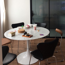 High-end natural marble table Small apartment simple household round dining table 70 80 90 100 110 120CM