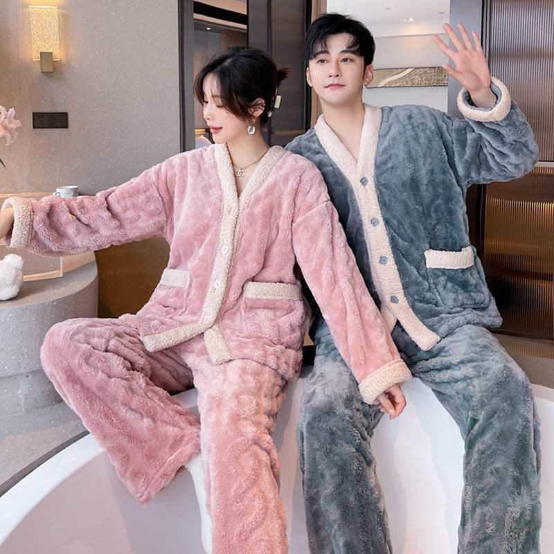 Winter sweet coral fleece pajamas for women winter style plus velvet thickened flannel 2021 winter new home wear