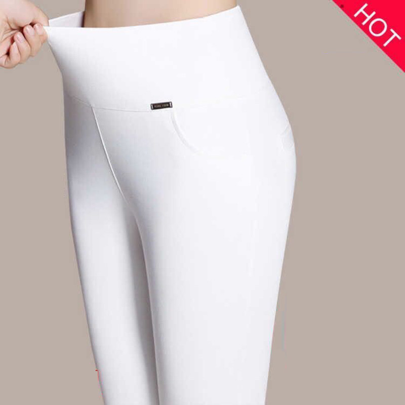 White underwear women's summer style outer wear high-waist nine-point cigarette pants showing thin and elastic middle-aged mother black trousers