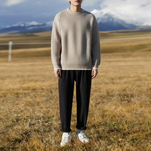 Демисезонный свитер, удерживающий тепло лонгслив, увеличенная толщина, круглый воротник, свободный крой