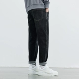 Утепленные эластичные черные осенние джинсы для отдыха, штаны, свободный прямой крой