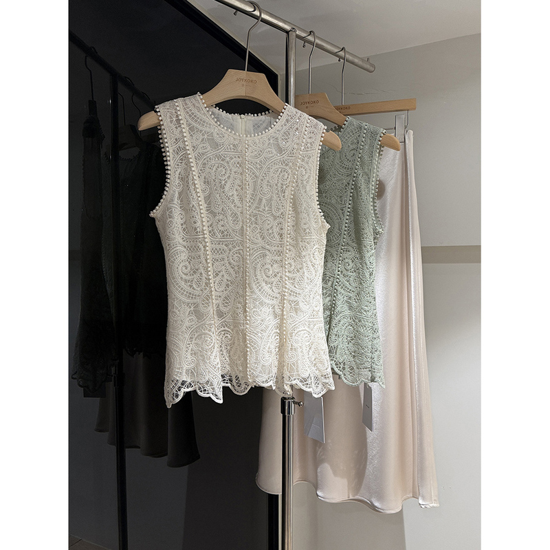 Sawtooth Hook Edge Cashew Flower Mesh Sequin Mini Skirt Round Neck Sleeveless Crochet Lace Slim Fit Pullover Shirt Sawtooth Hook Edge Cashew Flower Mesh Sequin Mini Skirt Round Neck Sleeveless Crochet Lace Slim Fit Pullover Shirt