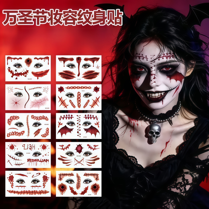 New Halloween Scar Makeup Face Stickers Tattoo Scratch Marks Funny Makeup Waterproof Tattoo Stickers