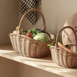 Handmade Wicker Woven Tote Basket, Rattan Fruit Storage Basket, Bamboo Woven Basket, Vegetable Basket, Picnic Small Basket Frame
