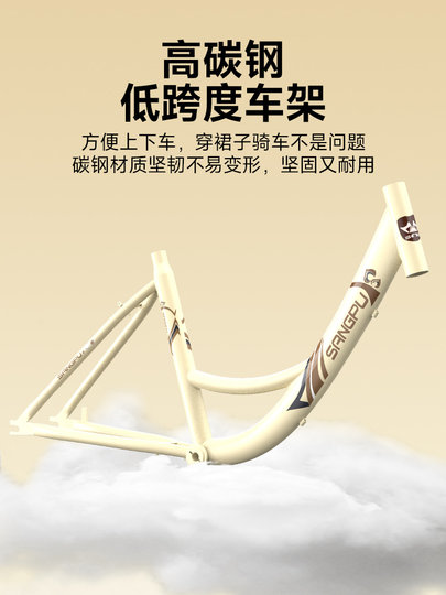 Women's bicycle commuting to work, women's adult lightweight solid tire, male and female, college campus