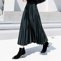 Acetate pleated skirt womens spring and Autumn 2021 high waist a word medium long double pleated streamer skirt Womens hanging skirt