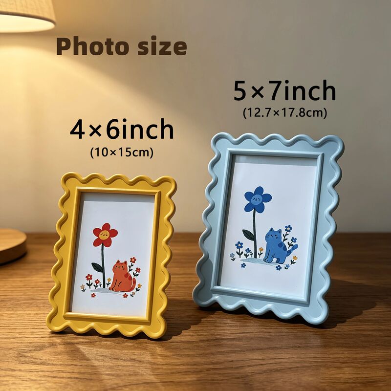 4X6In Cute Wavy Edge Resin Photo Frame Creative Table Decoration 7inch Picture Frame Home Desktop Ornament 4X6In Cute Wavy Edge Resin Photo Frame Creative Table Decoration 7inch Picture Frame Home Desktop Ornament