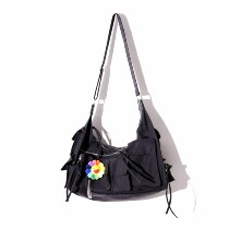 ins postman bag large capacity waterproof black Japan tide brand multi-pocket functional tooling book back Mens and womens messenger bag