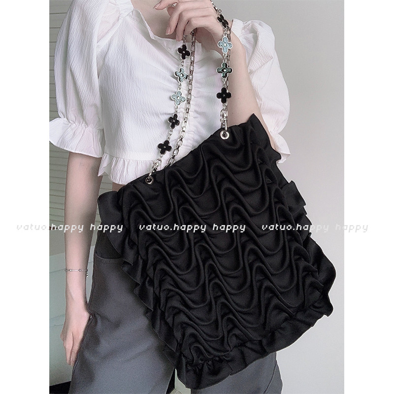 VAUTO new niche folded wave women's shoulder bag four-leaf clover chain flower wave tote bag hot girl bag