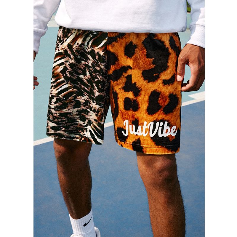 Just Vibe Original Trendy Brand Jungle King Leopard Print Shorts Men's American Basketball Shorts Mesh Breathable Quarter Pants