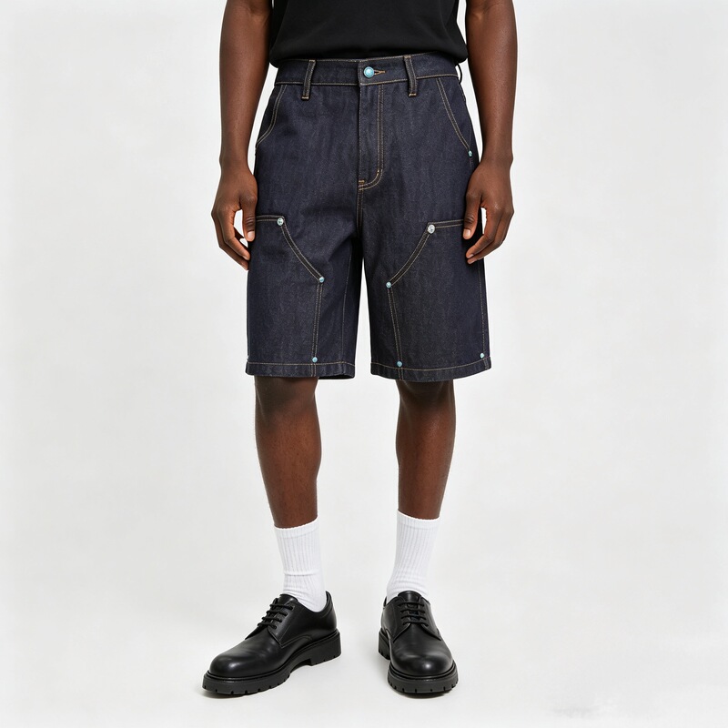 2026 New American Retro Pure Blue Denim Cargo Shorts for Men and Women, Loose Straight Casual Shorts Trendy