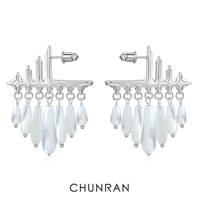 Chunran Scar Series New Scale Element - Prismatic Mother-Of-Pearl Tassel Earrings Personality Stud Earrings