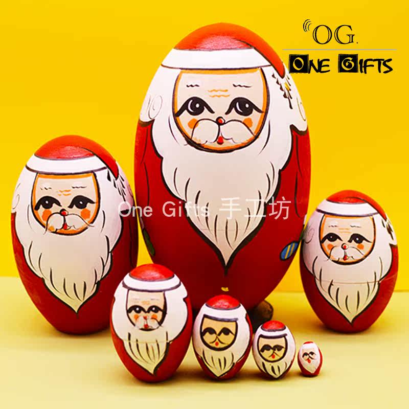 Russian Christmas Old Man Set Dolls 7 Floors Pure Handmade Linden Wood Pendulum Pieces Children Puzzle Toys Creative Gifts