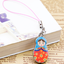 Russian Specialty Doll metal double-sided mobile phone chain Keychain Car bag pendant decoration tourist souvenir
