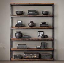 Floor-to-ground solid wood rack retro partition bookshelf living room personality decoration rack kitchen storage rack shoe bag display rack