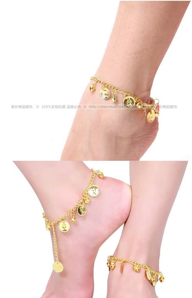Đặc biệt cung cấp múa bụng treo đồng xu chuông vàng vòng chân Ấn Độ phụ kiện biểu diễn múa bụng đồ trang sức múa chân vòng chân - Vòng chân lắc chân nữ vàng đẹp