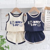 Japanese summer childrens vest shorts suit cotton sleeveless T-shirt boys and girls vest 0-5 years old baby clothes