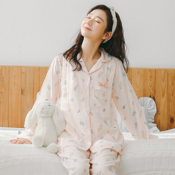 Home Time Confinement Clothes Summer Gauze Thin Cotton Home Clothes Maternity Pajamas Spring and Autumn Postpartum Breastfeeding Summer Clothes