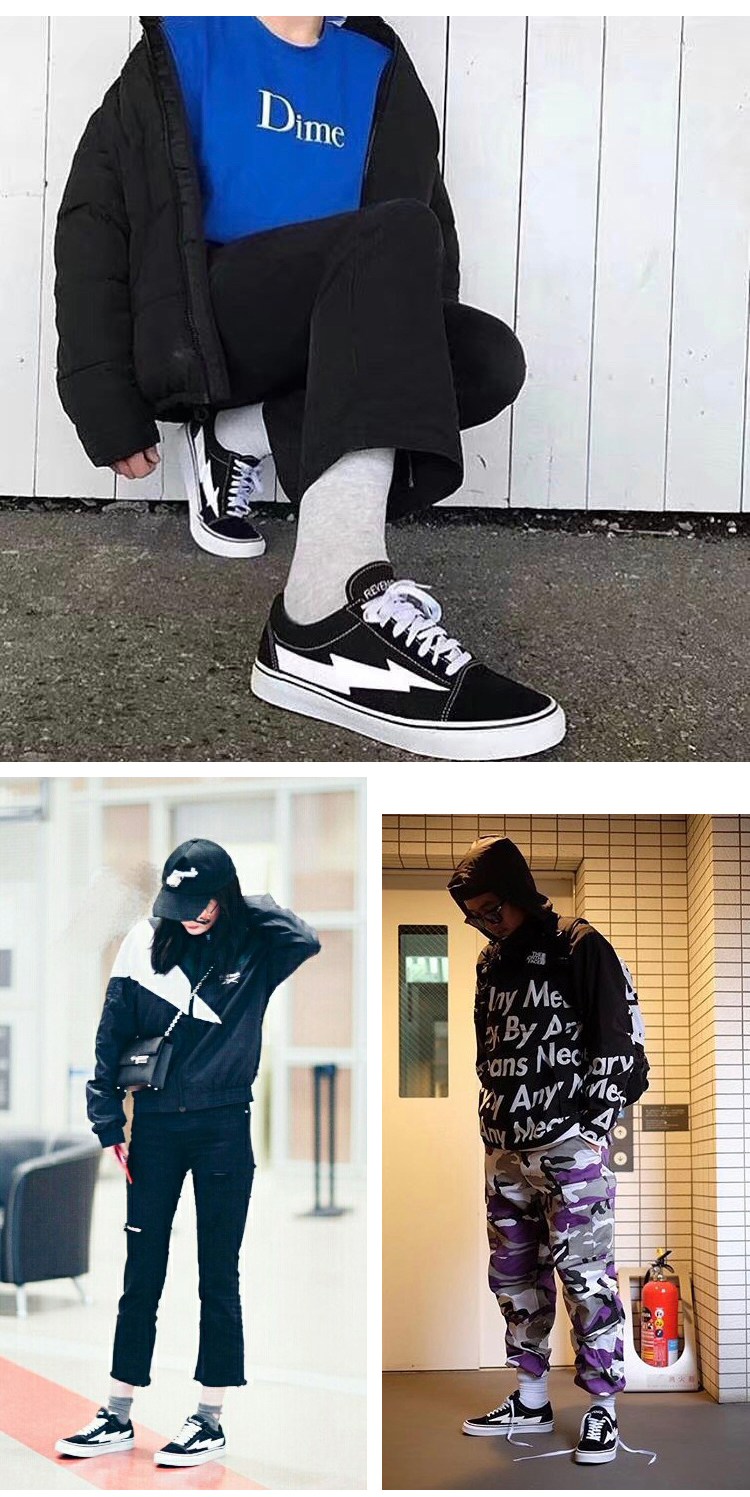 Revenge x bão sét bảng giày ngọn lửa giày skate thoáng khí những người yêu thích giày vải màu xanh - Plimsolls giày thể thao nam đẹp