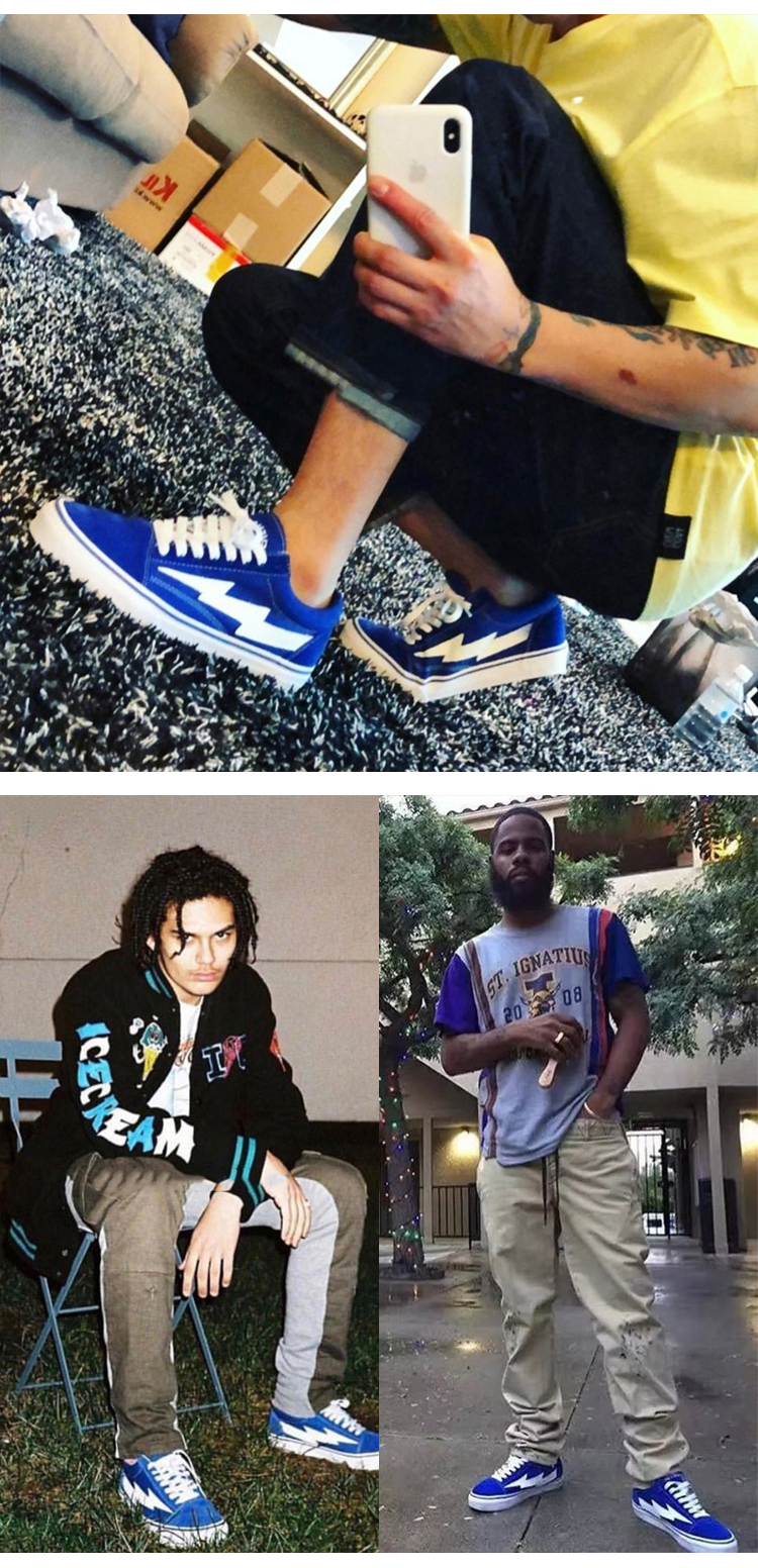 Revenge x bão sét bảng giày ngọn lửa giày skate thoáng khí những người yêu thích giày vải màu xanh - Plimsolls giày thể thao nam đẹp