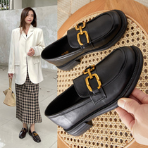Small leather shoes female Inn Wind 2022 Spring new flat bottom black One foot pedal Lefoe shoes not tired to work single shoes