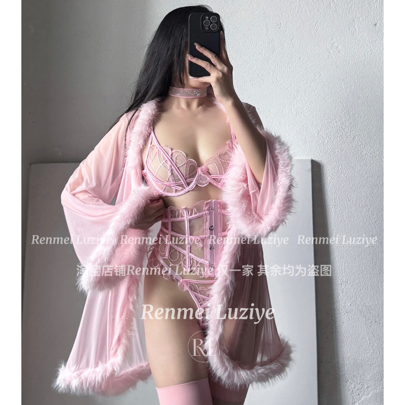Renmeiluziye【Intimate Affection】Pure Desire Pink Sexy French Romantic Nightgown with Gathered Design and Sheer Lingerie Renmeiluziye【Intimate Affection】Pure Desire Pink Sexy French Romantic Nightgown with Gathered Design and Sheer Lingerie