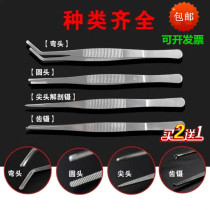 Dental Thickened Stainless Steel Dressing Tweezers Tip Elbow With Teeth Dentist Tissue Tweezers Anti Slip Pliers Clips