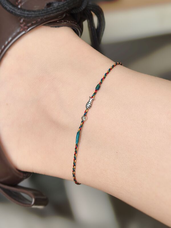 Shanyoumuxi 925 Sterling Silver Small Fish Anklet Bracelet with Free Shipping, Original Adjustable Couple's Lucky Bracelet and Anklet