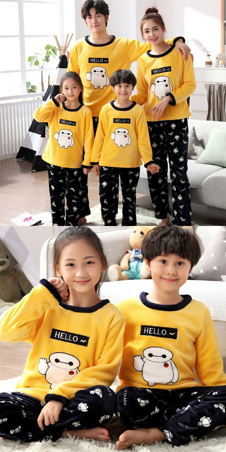 Bộ đồ ngủ cha mẹ flannel mùa thu và mùa đông nhung san hô đồ bộ mặc nhà pijama