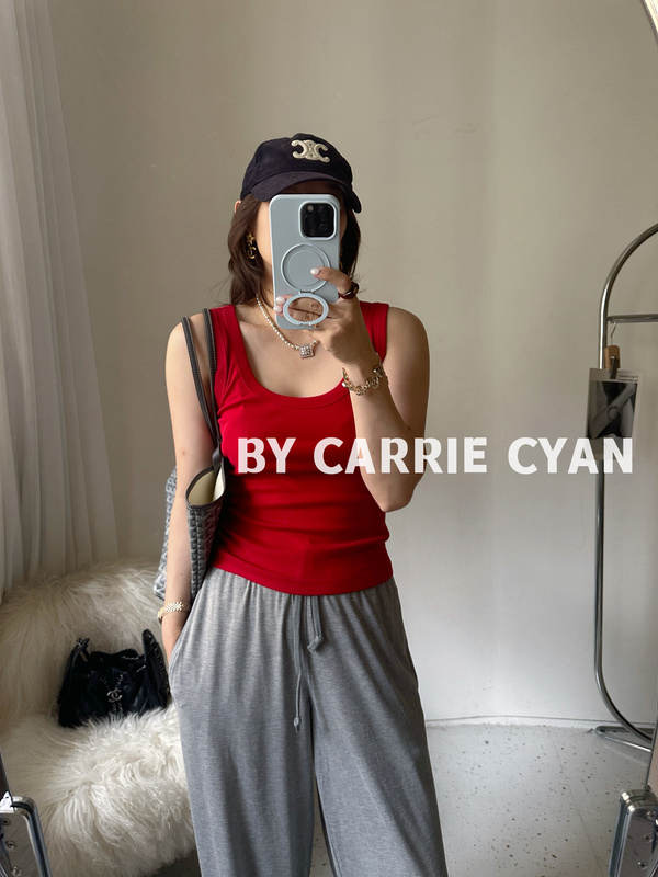 Bycarriecyan Pink Label In-Stock Red, Gray, and Purple Three-Color Large Round Neck Sleeveless Vest