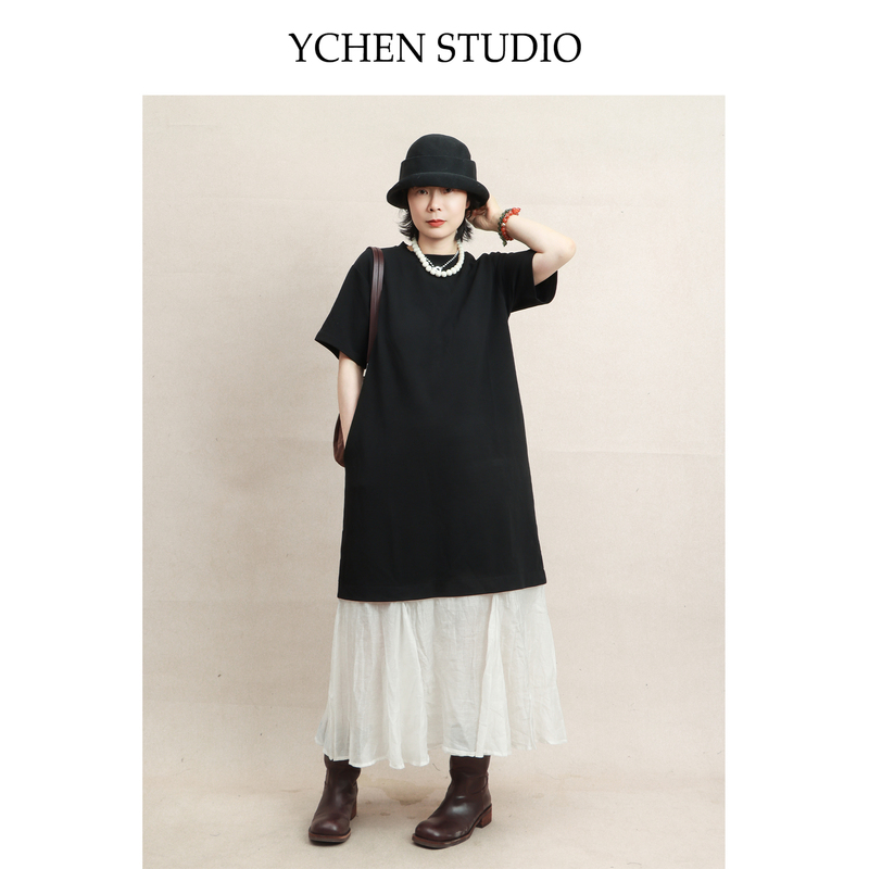 Xiwen【Dimensional Stitching】Summer New Versatile Round Neck Fake Two-Piece Hem Stitching Dress Q1169 Xiwen【Dimensional Stitching】Summer New Versatile Round Neck Fake Two-Piece Hem Stitching Dress Q1169