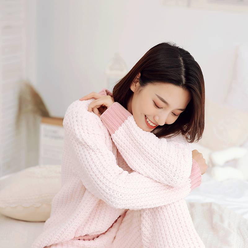 Soft Mian Collision Color small panes Winter Warm Pyjamas women Jane about large Cards Fan Round neckline Thickened Home Suit