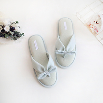 Spring and summer new green fresh sweet little bow Silver silk candy green rubber bottom clip-toed home slippers