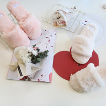 Spring and summer basic ice velvet simple one-word slippers Summer plush rubber sole home floor slippers