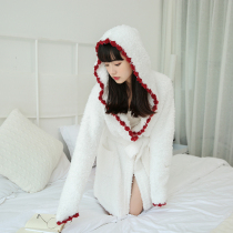 Shop owner recommended sweet and dark red hook flower with hat nap gown cute little ball soft Mianmian autumn winter home clothes