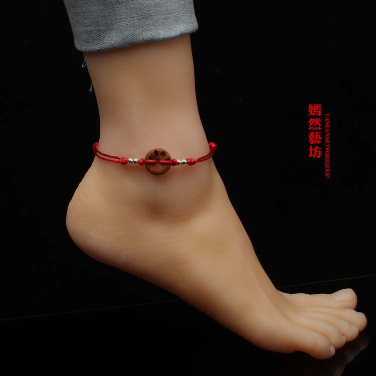 999 sterling silver red rope vòng đeo tay vòng chân đơn giản và hào phóng siêu mỏng chân đỏ rope tay rope