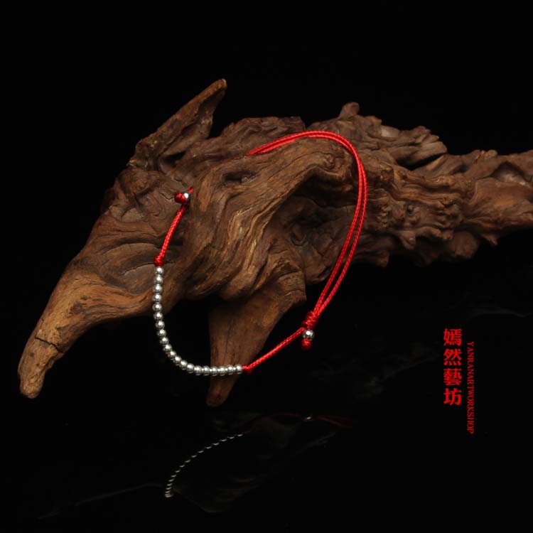 999 sterling bạc chuyển hạt màu đỏ dây đeo vòng tay cô gái chân đỏ dây năm nay đơn giản thời trang trang sức quà tặng lắc chân nữ inox