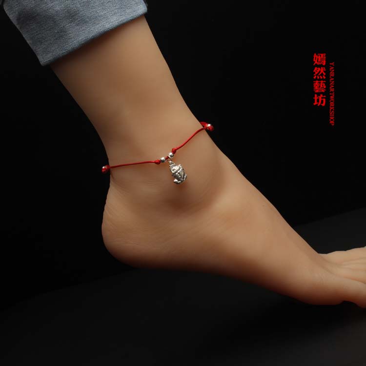 999 sterling silver red rope vòng đeo tay vòng chân đơn giản và hào phóng siêu mỏng chân đỏ rope tay rope