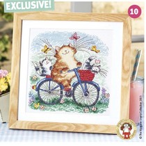 Cross-stitch source file A family of cats on a bicycle outing