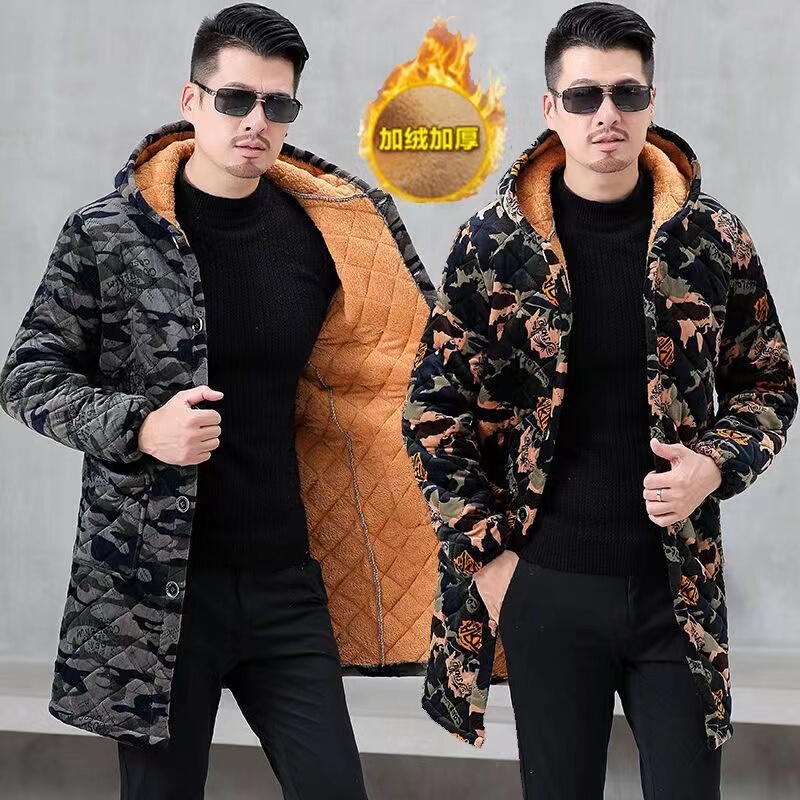 Autumn and Winter Men's and Women's Fleece-Lined and Cotton-Padded Hooded Loose Cotton Coat, Workwear, Smock, Long Thick Coat, Large Size