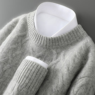 秋冬新款100%纯羊毛衫男双股加厚圆领毛衣休闲套头针织打底羊绒衫