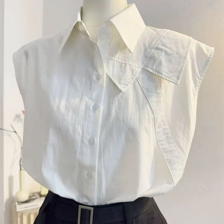 Pure Cotton, Elegant Lapel Design, Loose-Fitting Sleeveless Shirt, Versatile, Age-Reducing, Irregular Casual Top Jacket Pure Cotton, Elegant Lapel Design, Loose-Fitting Sleeveless Shirt, Versatile, Age-Reducing, Irregular Casual Top Jacket