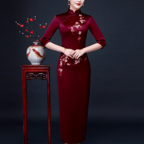 2021 new autumn mothers dress wedding wedding cheongsam dress dress Xi mother-in-law wedding cheongsam modified medium and long sleeves