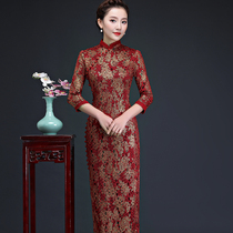 Elastic lace long Cheongsam mothers dress Wedding wedding Xi mother-in-law Cheongsam dress dignified atmosphere noble spring